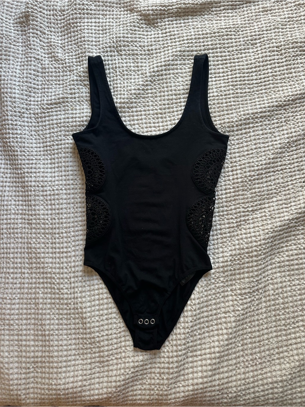 Black Crochet-Trim Side One-Piece Bodysuit from Topshop